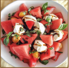 Watermelon caprese salad with fresh mozzarella and basil