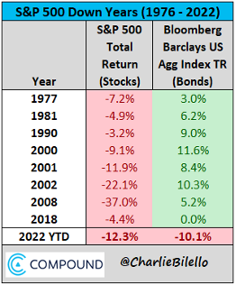 S&P 500 Down Years ( 1976 - 2022) Table