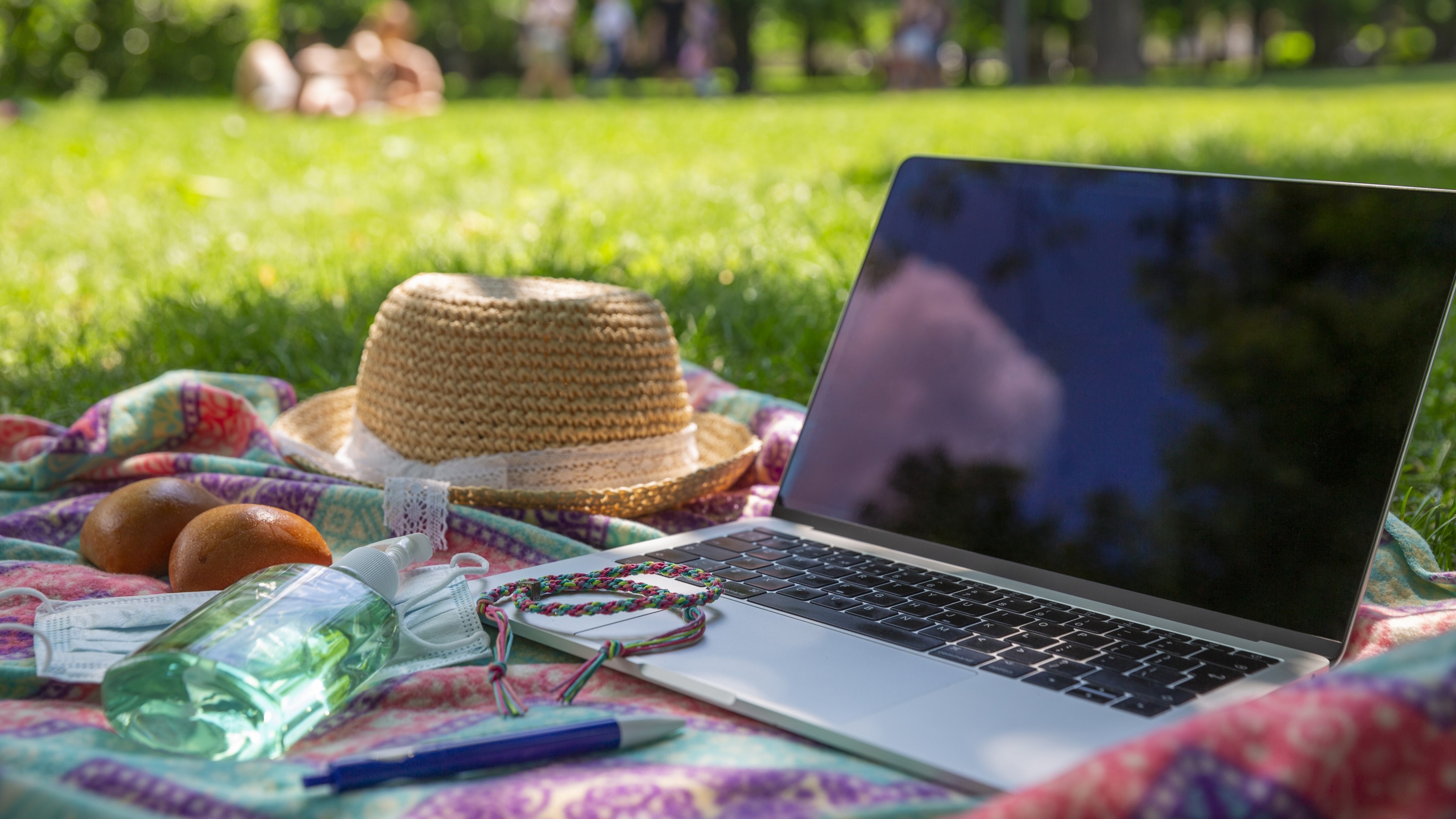 Unattedned personal property sitting on a picnic blanket