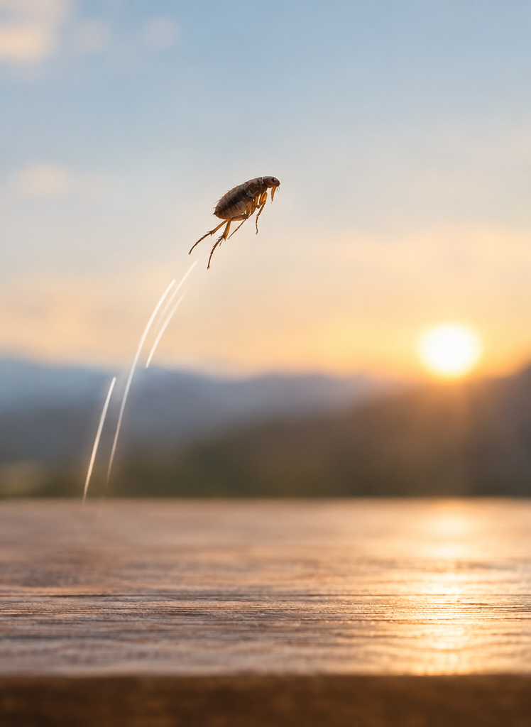 Flea jumping toward the sunlight