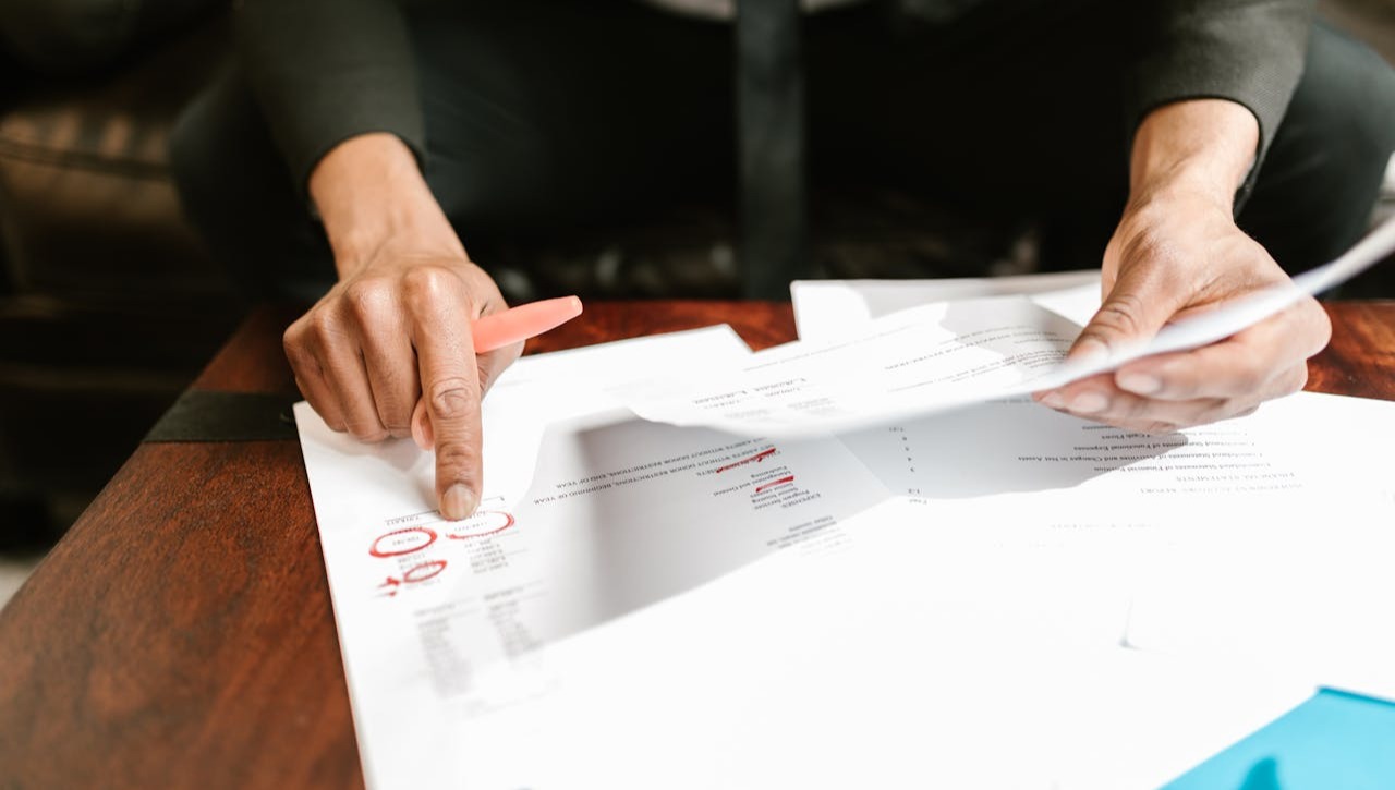 reviewing financial documents