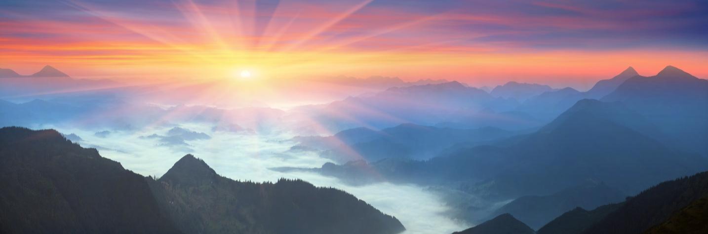 Evening sunset in the mountains