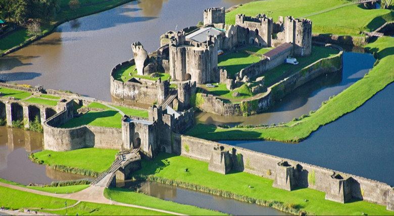 Castle with a fortress wall and moat