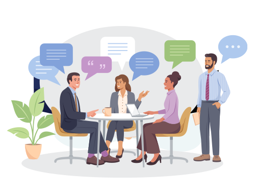 Experience | Insights Shaped by Real-Life Journeys illustration of a team discussing various situations