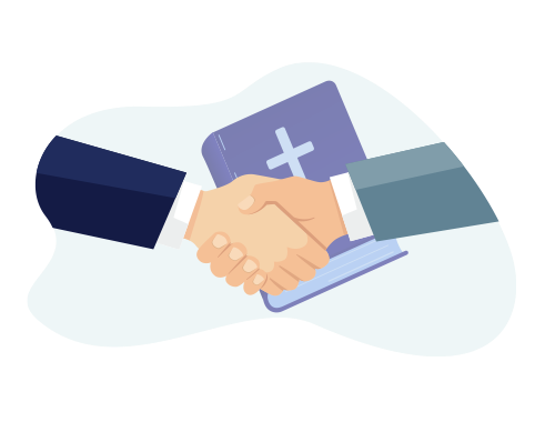 Partnership | Working Together Toward God's Best for You illustration of handshake with a bible in the background