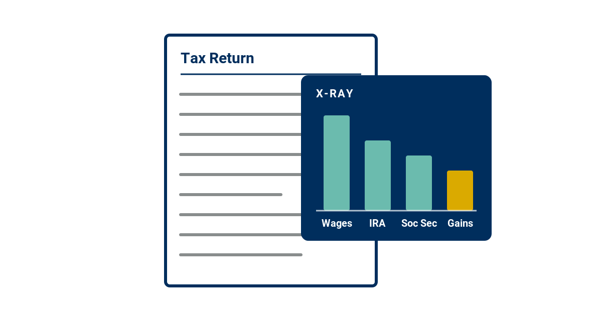 A tax return with an X-ray view of income sources