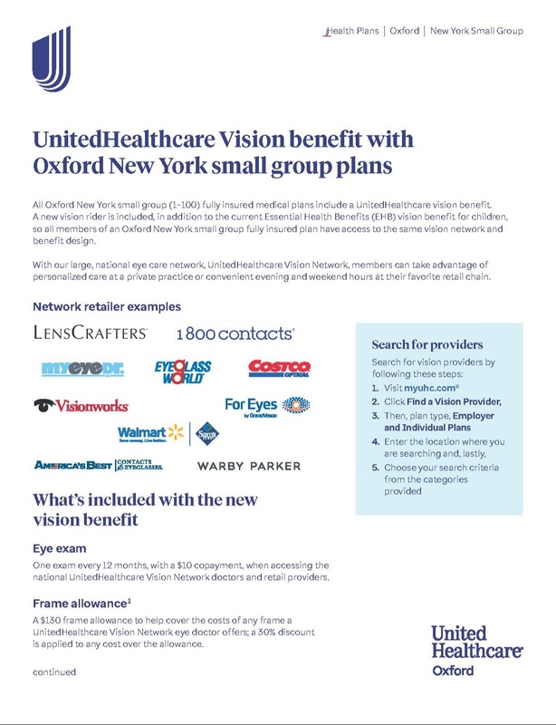 New Vision Benefit Now Included in Oxford NY Small Group Plans