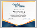 Andrew King Awarded the Behavioral Financial Advisor designation