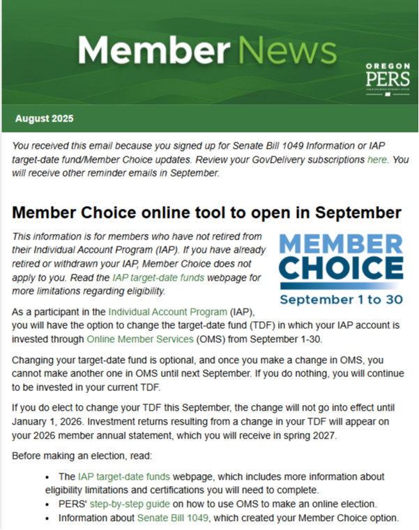 PERS Member Choice - Window Now Open