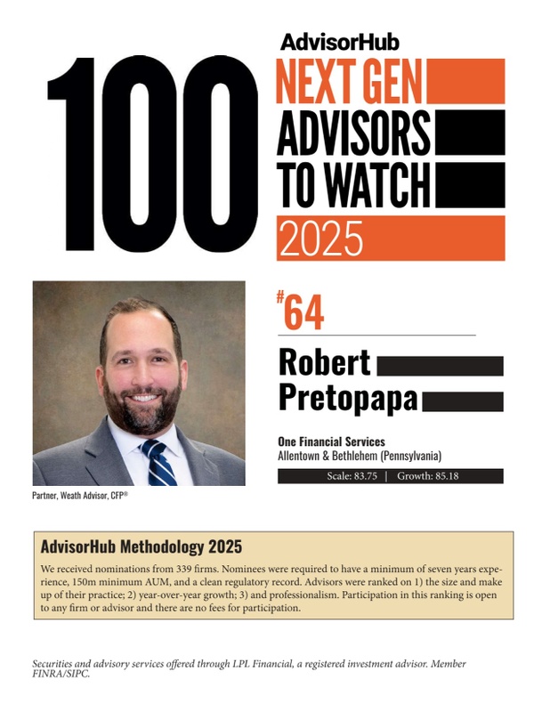 Robert P. Pretopapa, CFP® Awarded 2025 AdvisorHub Advisor to Watch
