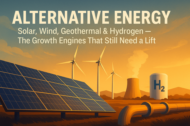 Alternative Energy: Solar, Wind, Geothermal & Hydrogen — The Growth Engines That Still Need a Lift