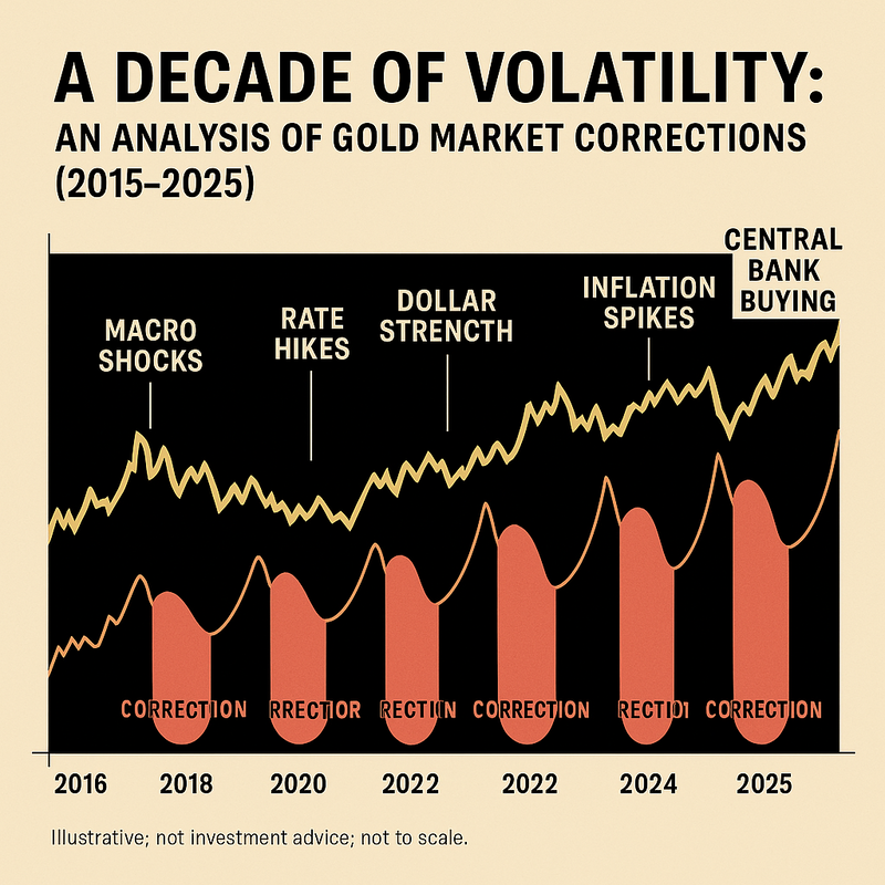 A Decade of Volatility: An Analysis of Gold Market Corrections (2015-2025)