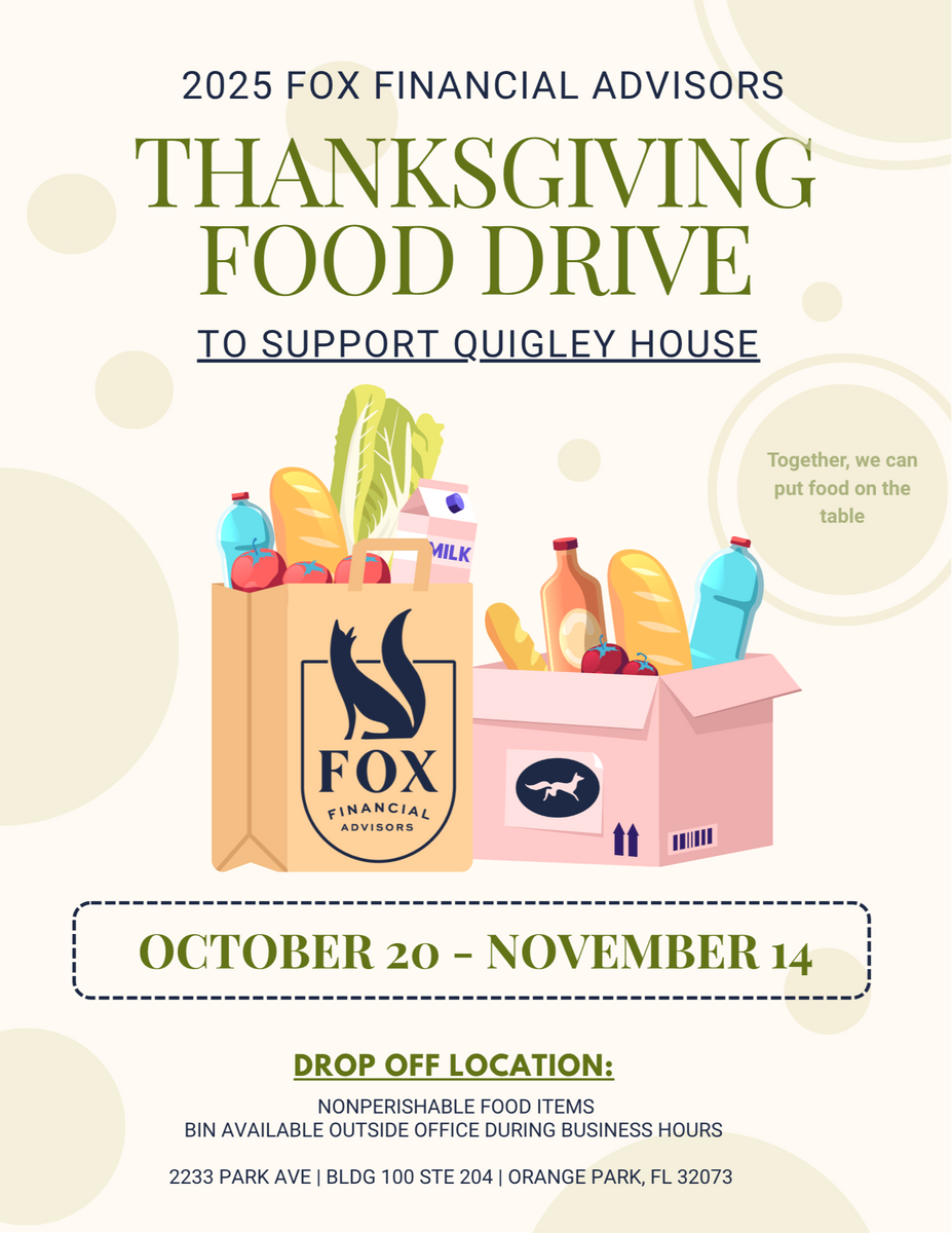 Fox Financial Advisors Thanksgiving Food Drive supporting Quigley House