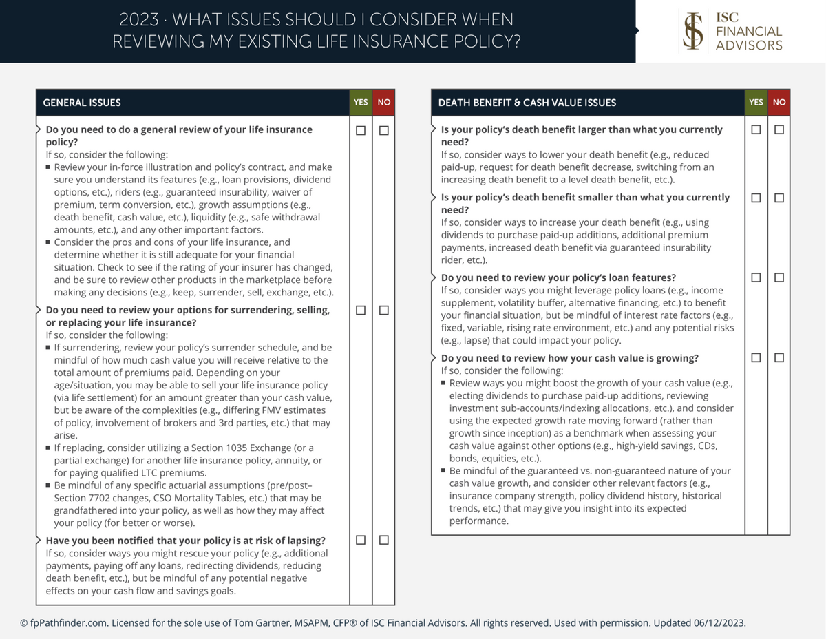 What Issues Should I Consider When Reviewing My Existing Life Insurance Policy?