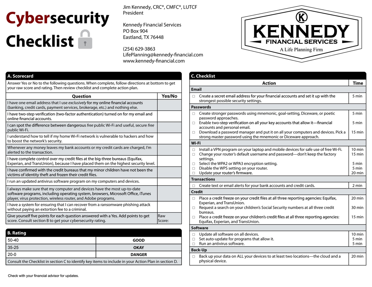Cyber Security Checklist.pdf Cybersecurity Checklist | Kennedy Financial Services