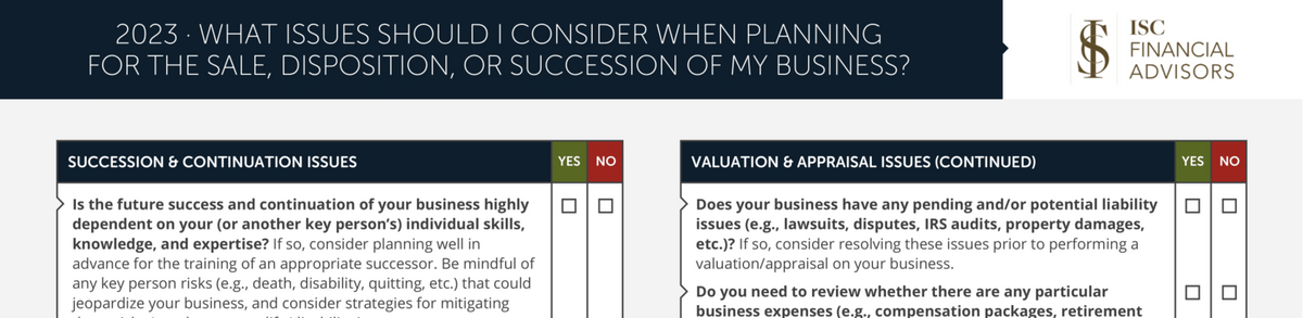 What Issues Should I Consider When Planning For The Sale, Disposition, Or Succession Of My Business?