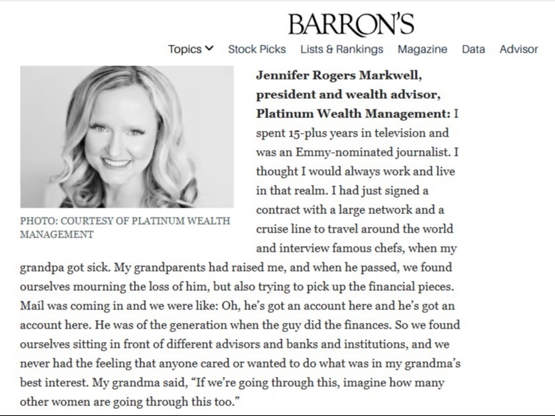 Recent Barron's Article Featuring Jennifer Rogers Markwell