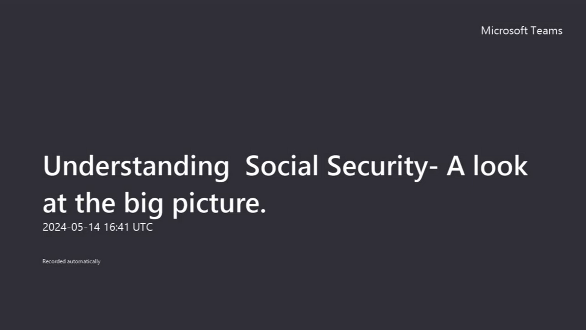Understanding Social Security Seminar Recording