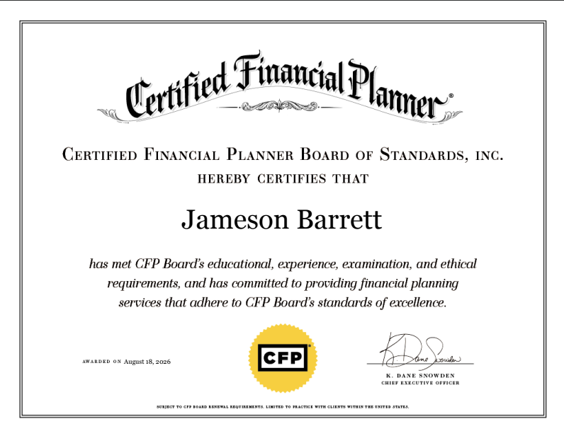 Congratulations, Jameson! Celebrating a New CFP® Certification