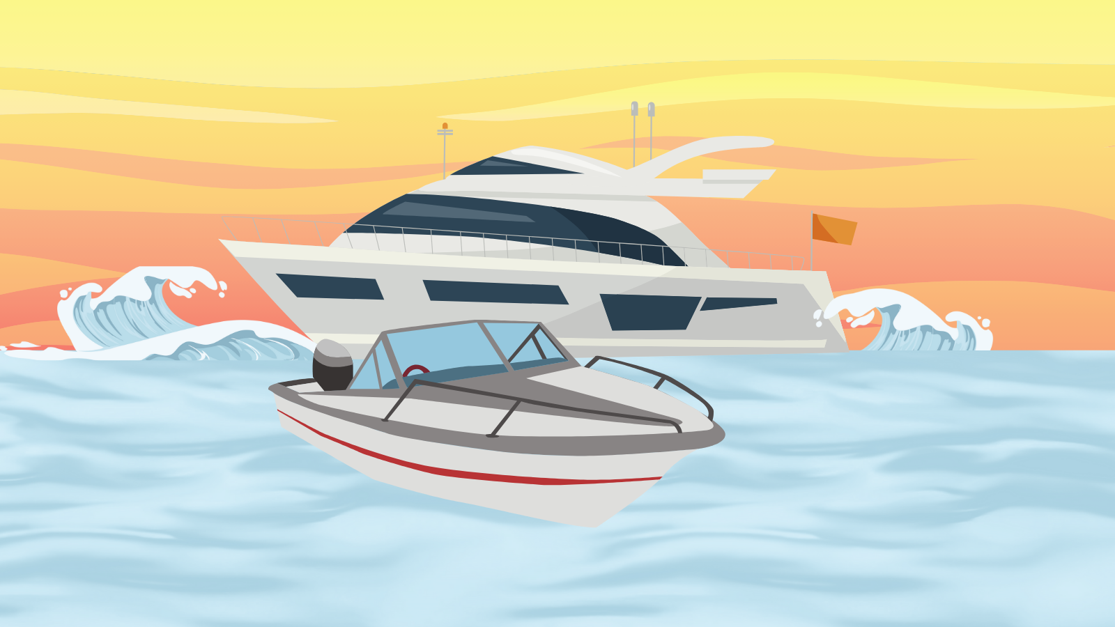 Illustration image of both a boat and a yacht on a body of water