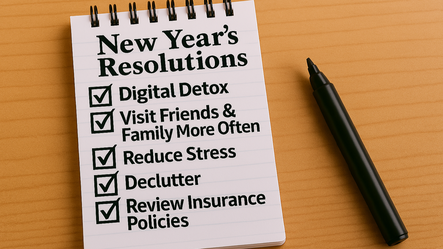 List of resolutions which includes Review Your Insurance