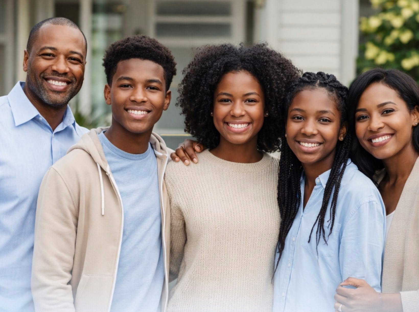 Financial planning for families in Oklahoma City — a family of five together outside their home, Advance Financial Lighthouse
