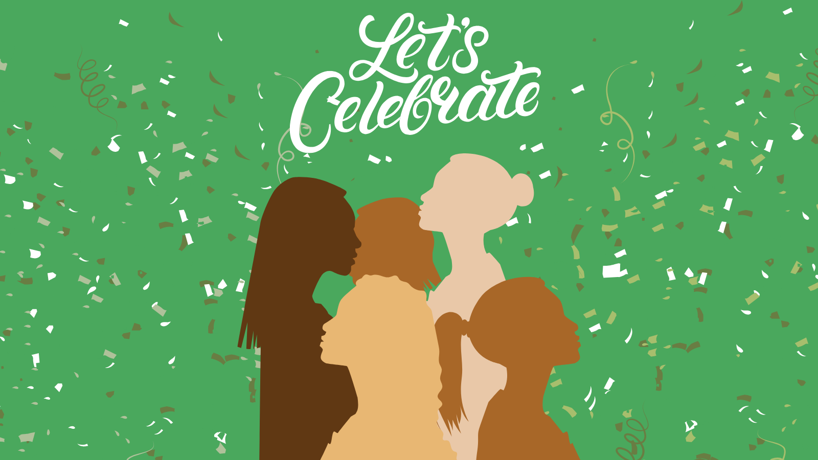 Illustration Let's Celebrate with profiles of 5 differently colored woment