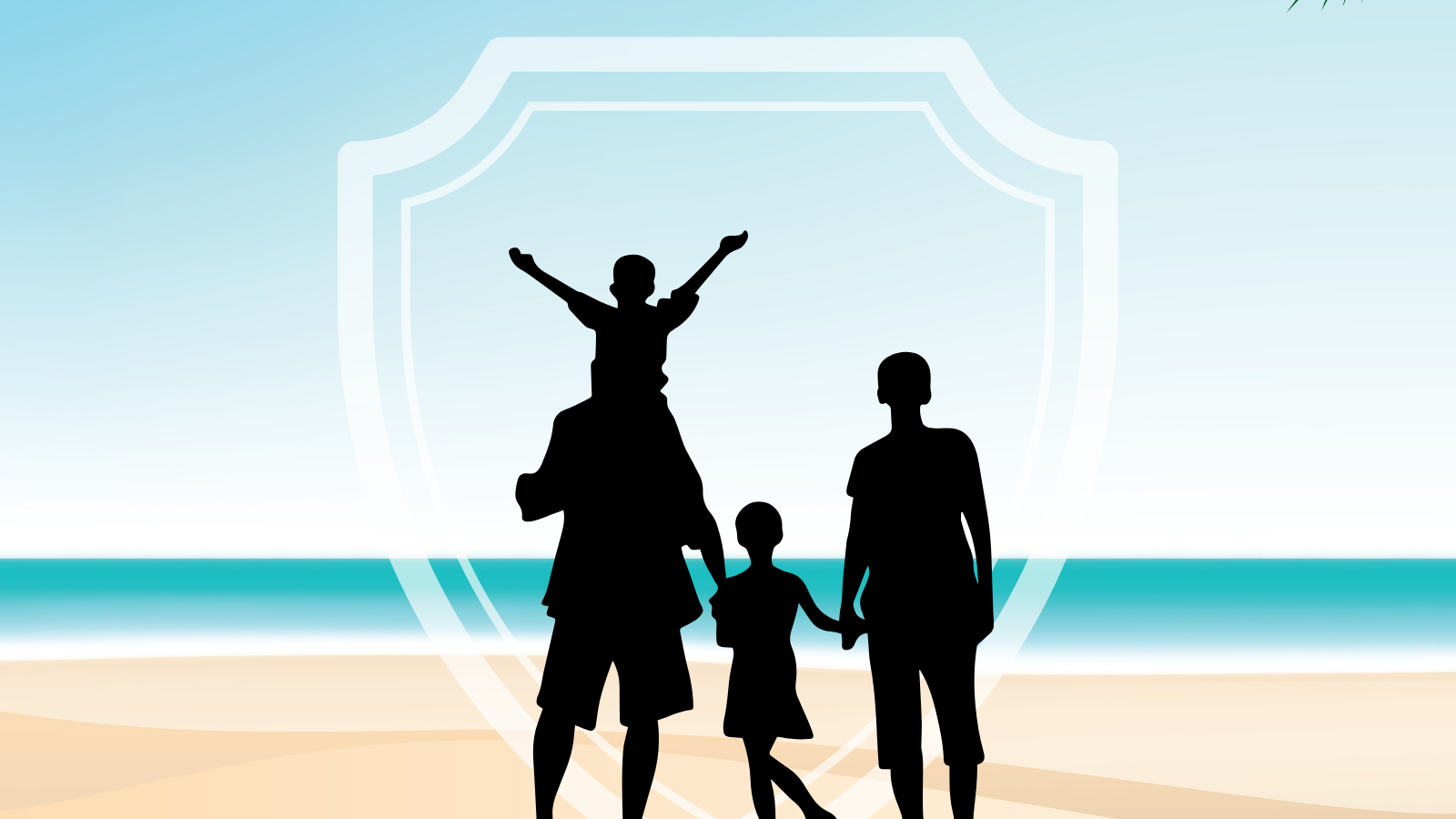 Illustration of family on beach outlined by a life insurance field