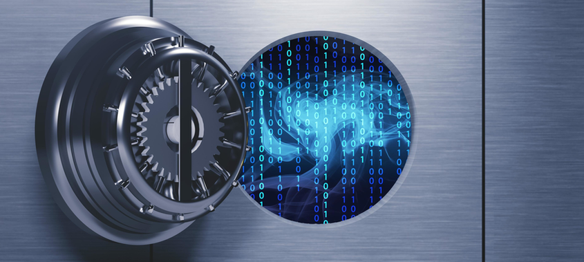 Bank vault with matrix binary code in it