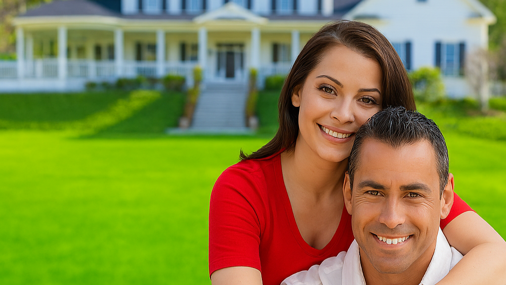 Photo of Handsome couple in front of elegant home