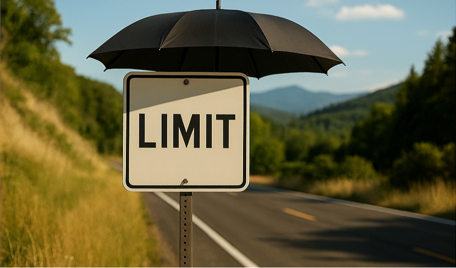 photo image of a limit road sign - no numbers - with an umbrella over it.