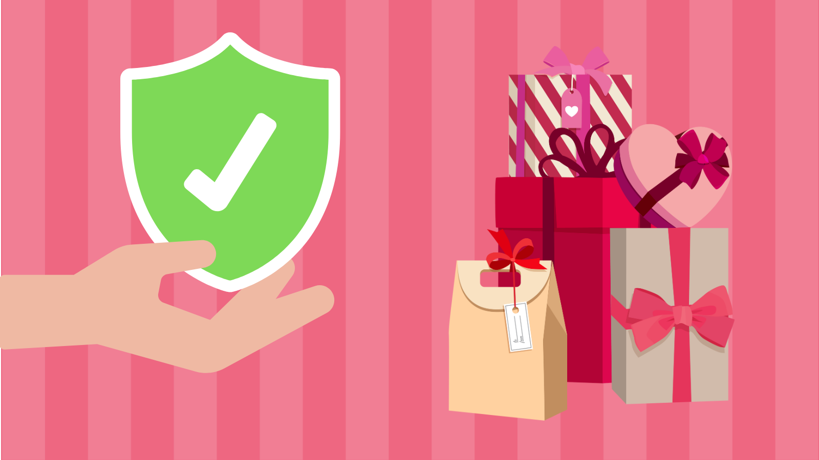 Illustration of Valentine's day gifts with an insurance policy symbol.