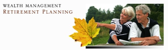 Autumn leaf next to a photo of an elderly couple. Text to the left reads: Wealth Management Retirement Planning