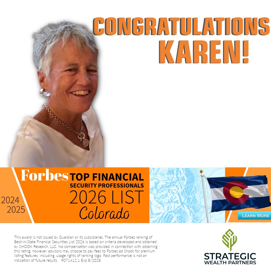Congratulations graphic for Karen's placement on the Forbes Top Financial Security Professionals 2026 list for Colorado
