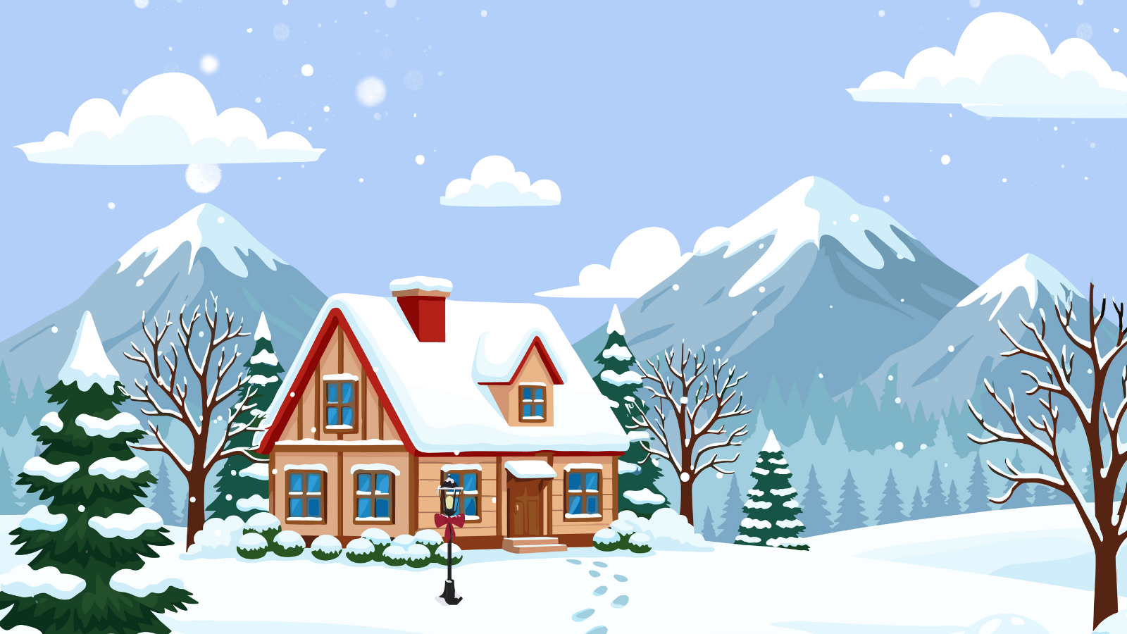Illustration of cozy snow covered home.