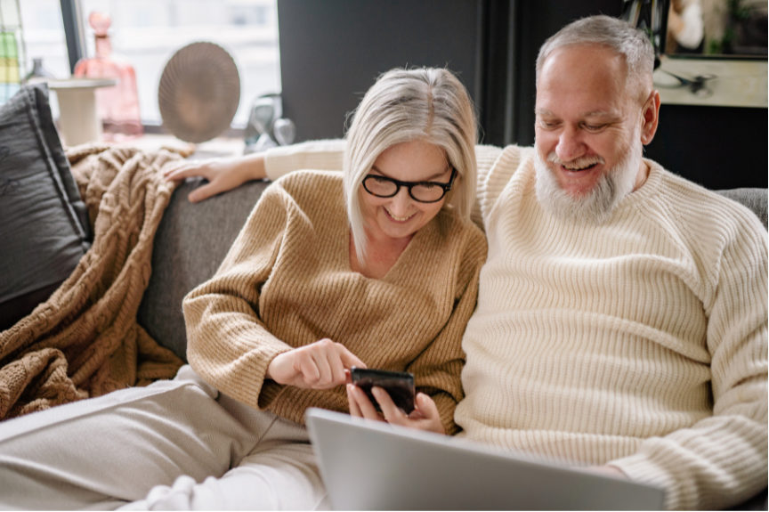Retired couple reviewing finances