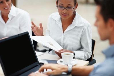 Business people collaborating at a desk