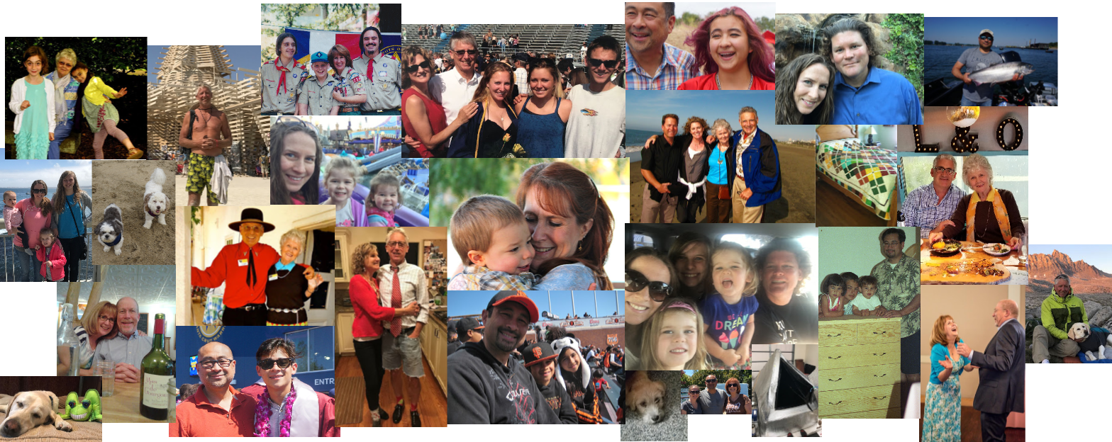 Mixed images of people laughing and happy families
