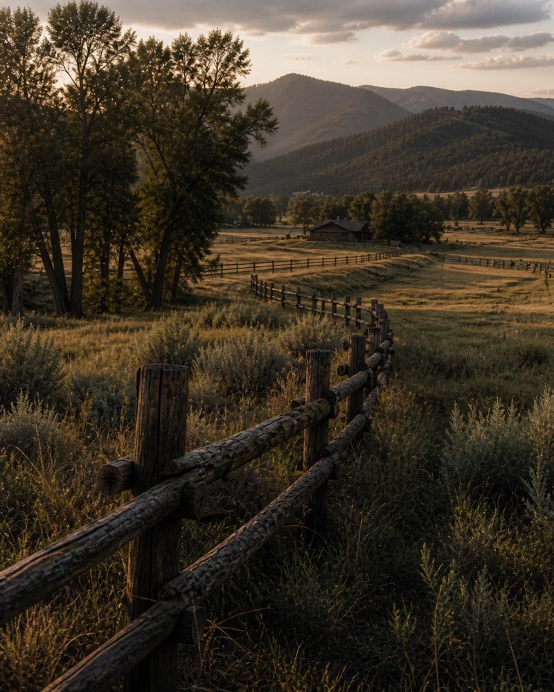 Long-held American ranch land framed by a weathered timber fence
