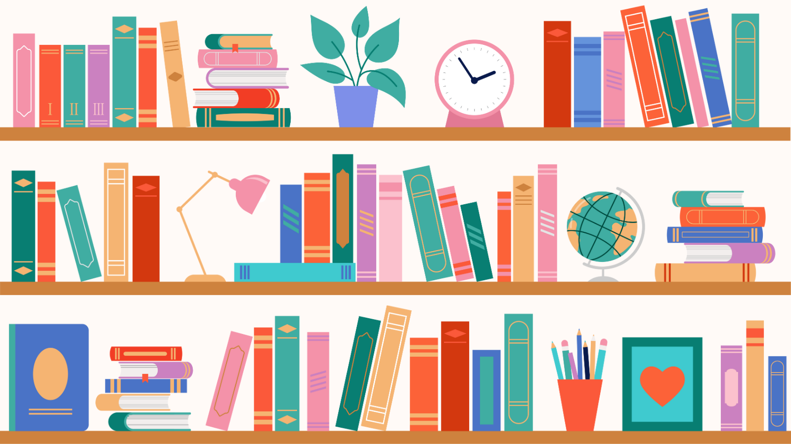 Illustration of books on bookshelves