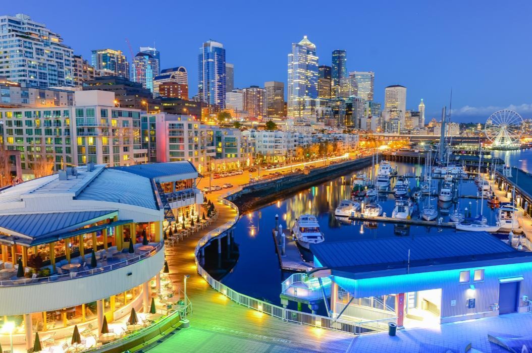 cityscape next to a harbor