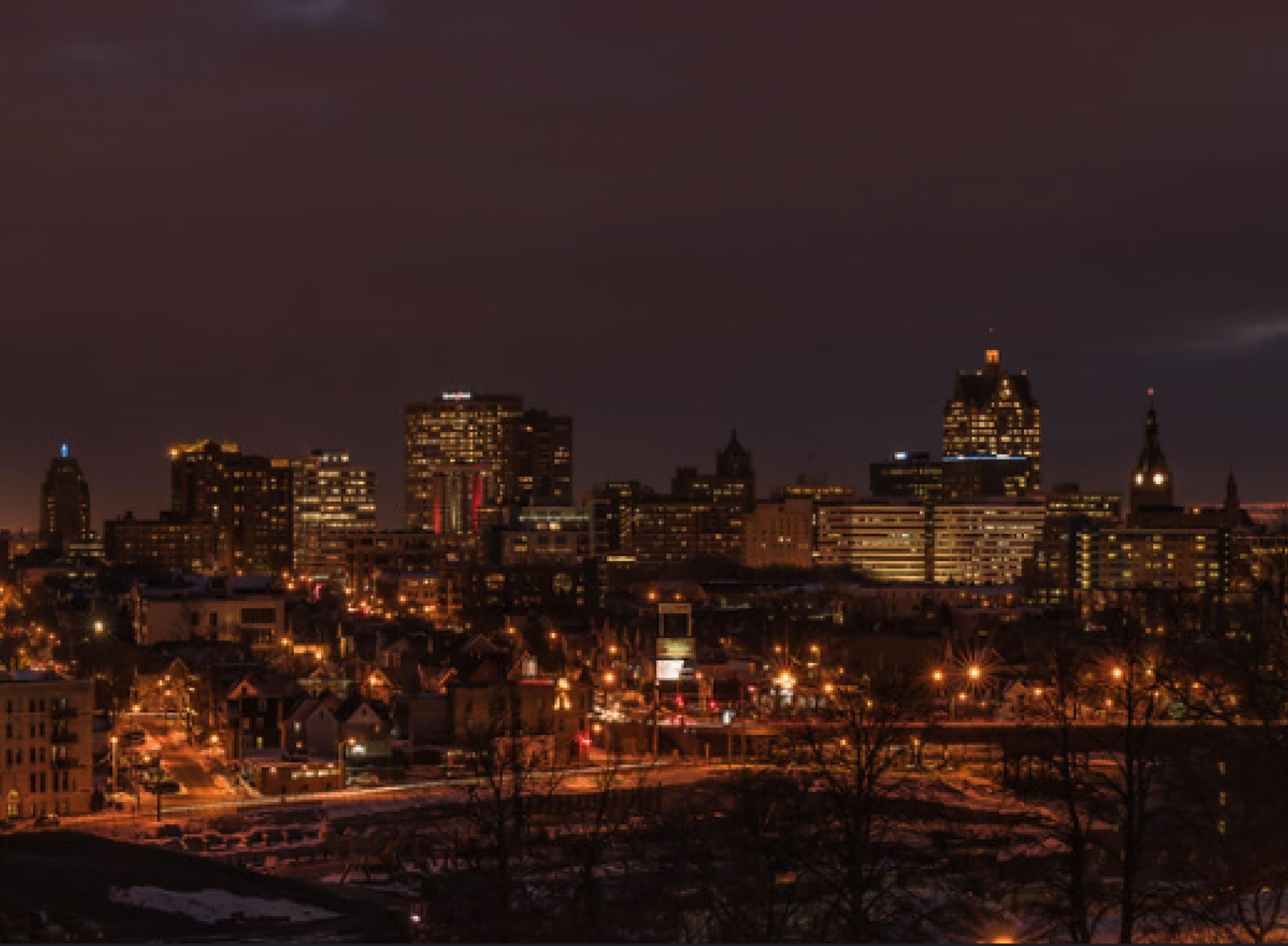 Photo of a city at night