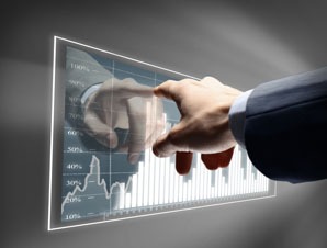 Hand directing graph on a tablet screen