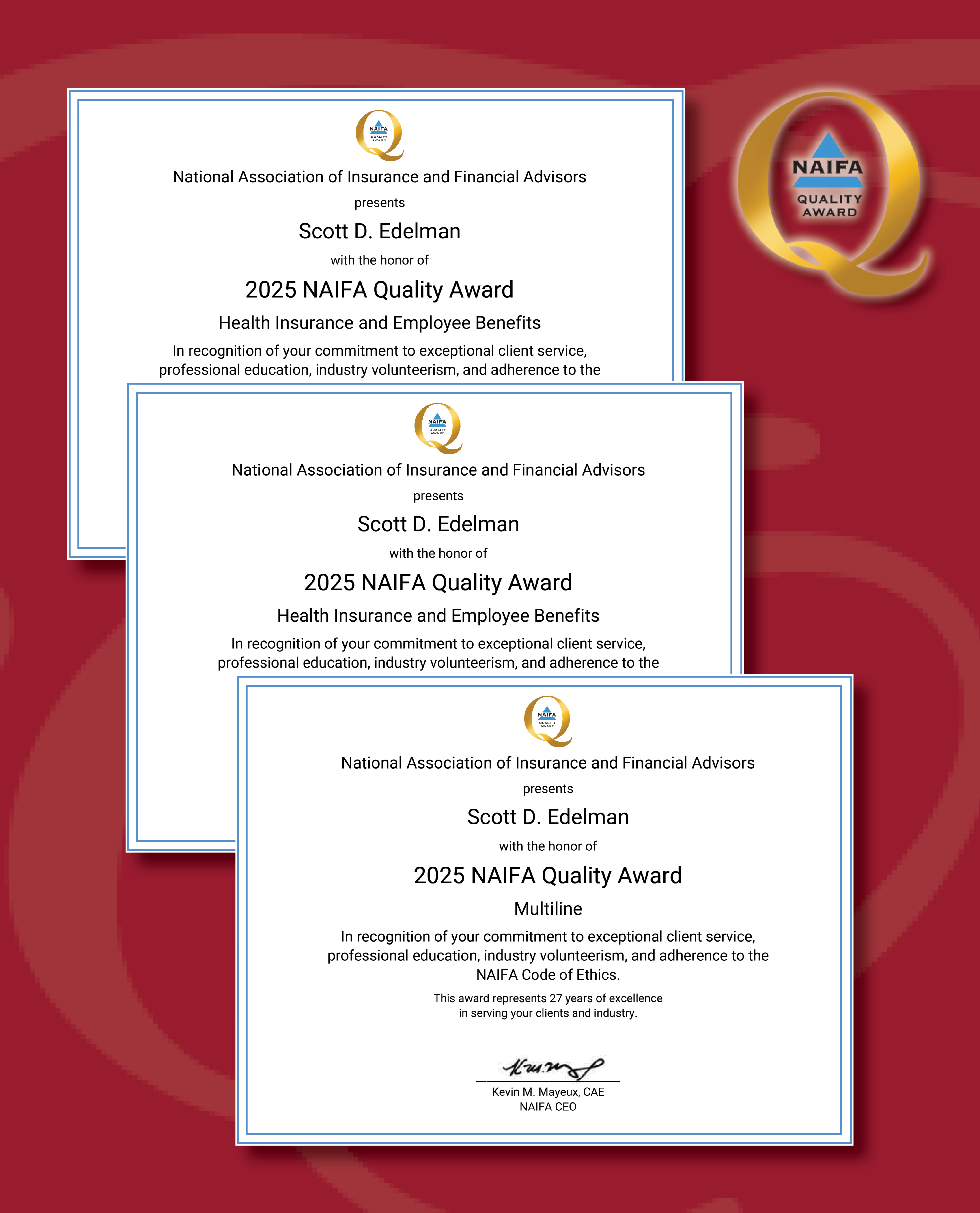 Scott Receives Three NAIFA Quality Awards for 2025!