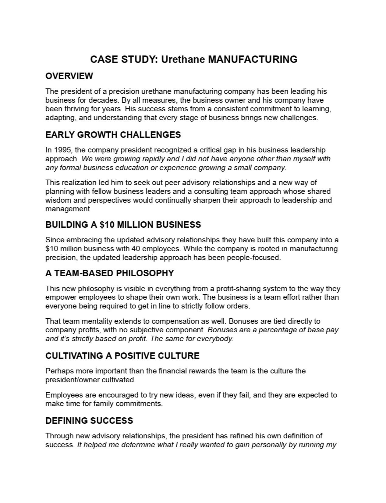 Manufacturing Leadership Case Study