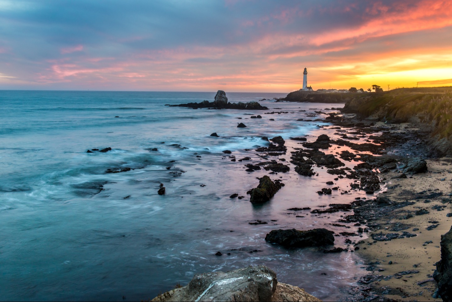 Shoreline with a lighthouse in the distance