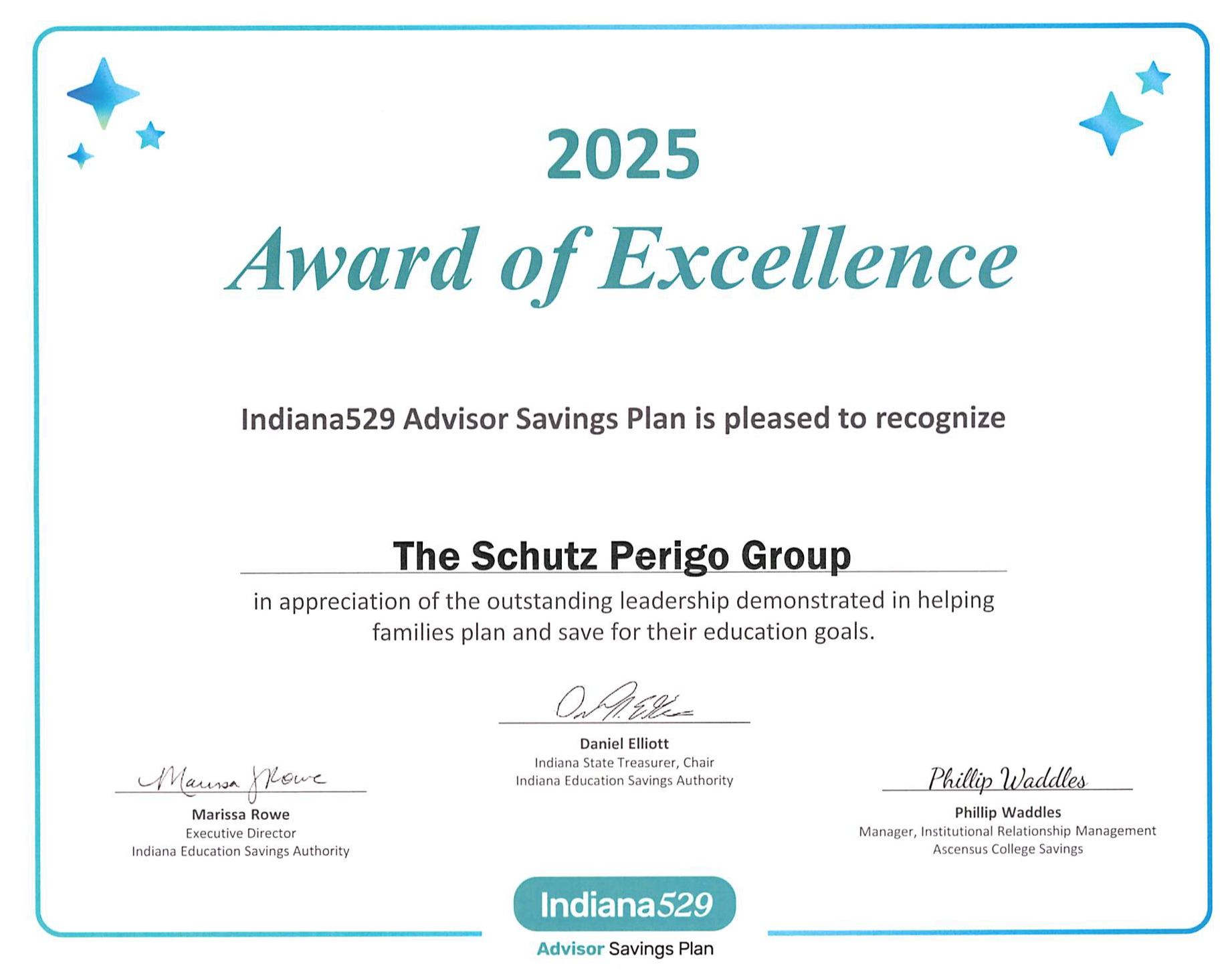 Indiana 529 Advisor Savings Plan <br/>2025 Award of Excellence