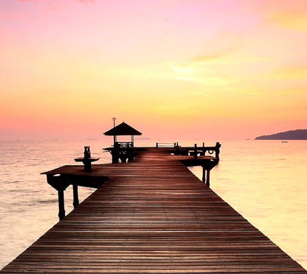 Water view with sunset