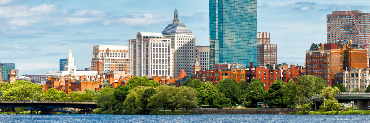 Boston, MA - Summer skyline at the Boston Harbor, Seaport, Financial District