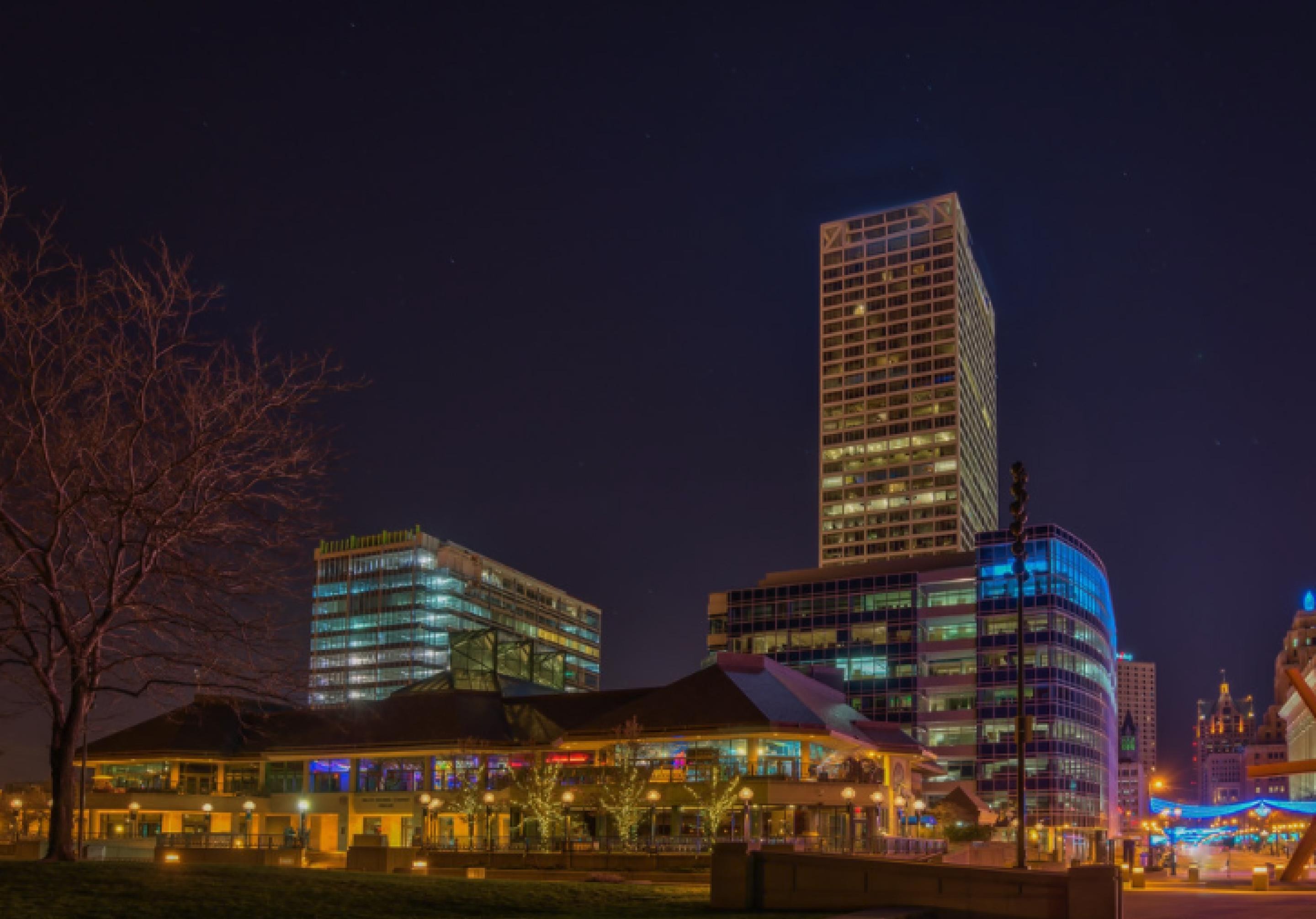 Photo of a building at night